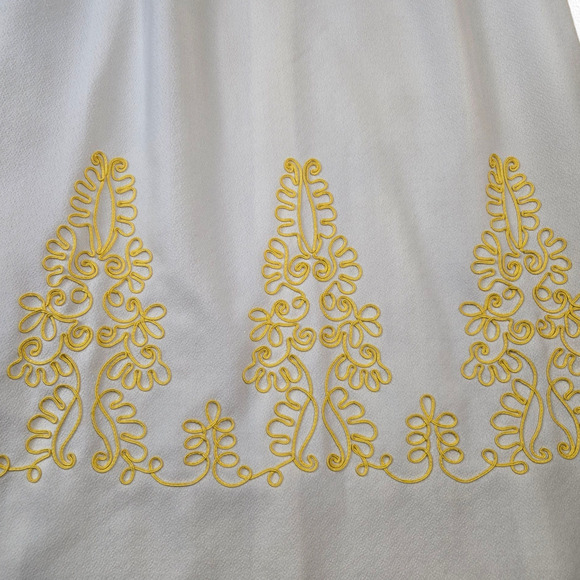 60s Vintage Yellow White Crimplene Embroidery USA Edith Flagg Maxi Dress Size 8 - Picture 5 of 13